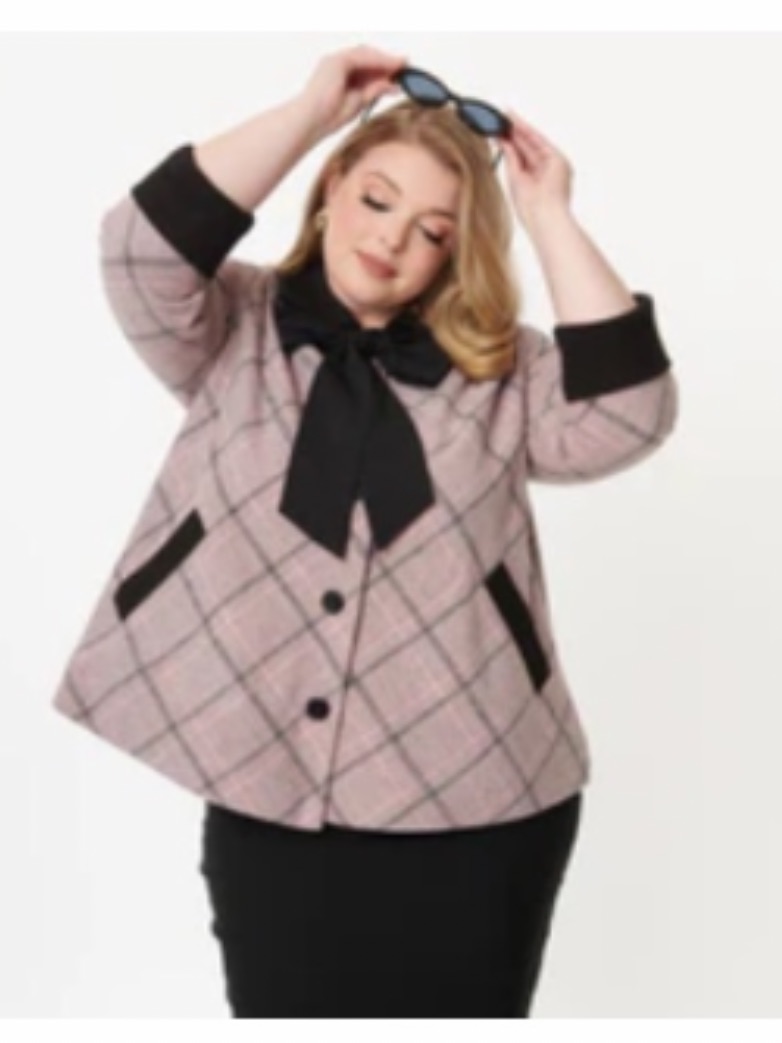 Nwot Unique Vintage Pink Plaid Ahoy There Short Swing Coat Size 3x
